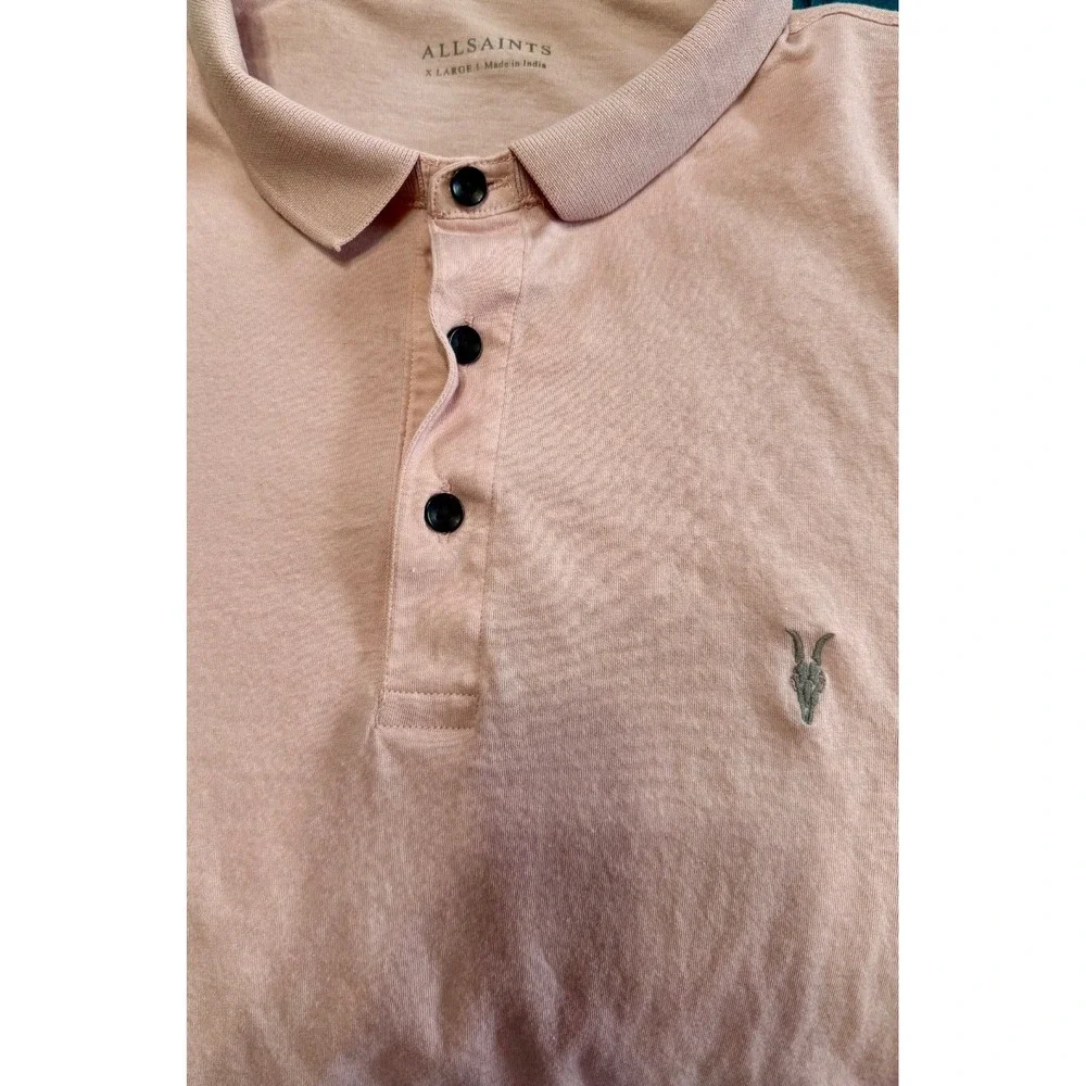AllSaints Vidal Dusty Pink‎ Polo Ramskull logo Mens XL